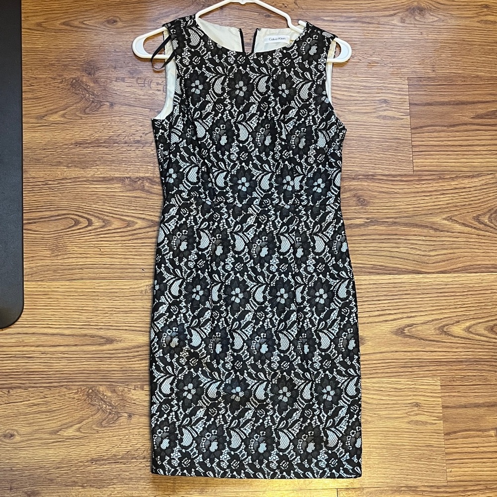 Calvin Klein Black and White Floral Midi Dress
